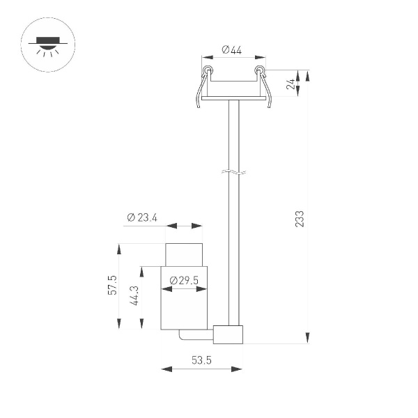 Светильник ART-NEMO-BUILT-ZOOM-L205-R29.5-2W Day4000 (BK, 15-45 deg, 24V) Arlight 049778