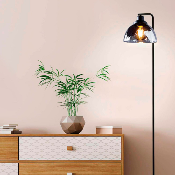 98387 Торшер BELESER, 1х60W (E27), L260, B205, H1505, сталь, черный/дымчатое стекло, черный-прозрачн