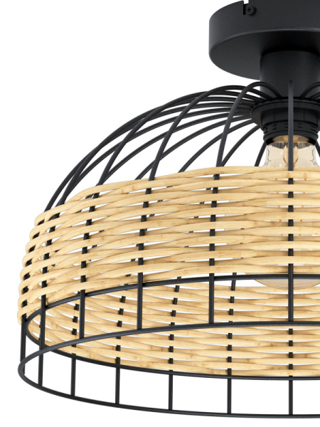 43398 Потол. светильник ANWICK, 1x60W(E27), Ø380, H265, сталь, черный/ротанг, натуральный