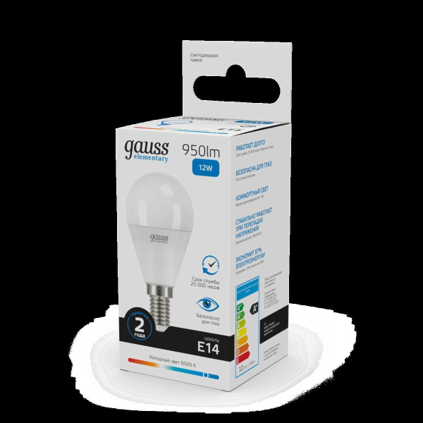 Лампа светодиодная Gauss E14 12W 6500K матовая 53132