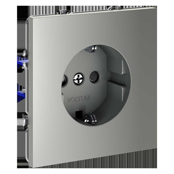Розетка встраиваемая Voltum S70 с заземлением и защитными шторками, 16А, (сталь) VLS040205