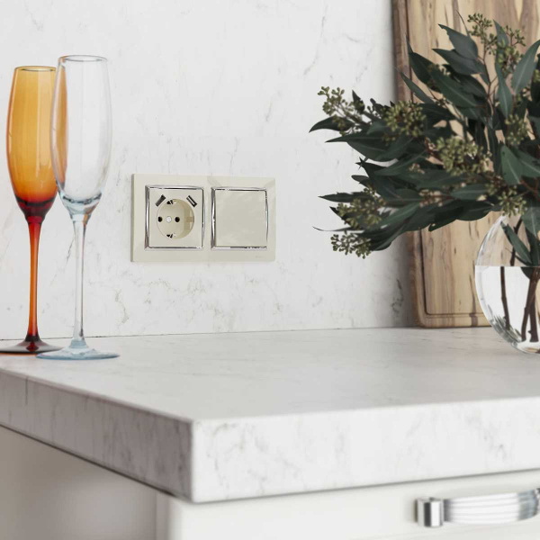 Розетка с заземлением, шторками и USBх2 Werkel слоновая кость W1171503 4690389155833