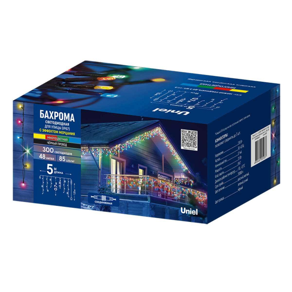 Бахрома светодиодная с эффектом мерцания 5м Uniel ULD-B5007-300/TBK MULTI IP67