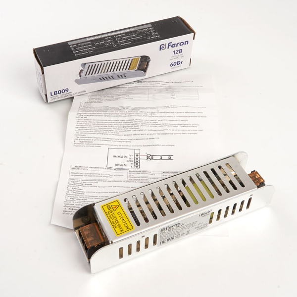 Блок питания для светодиодной ленты Feron LB009 12V 60W IP20 5A 48008