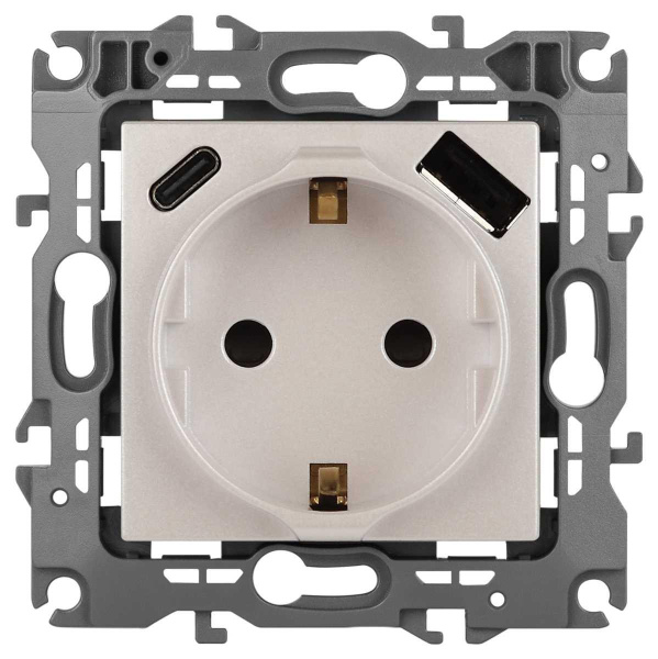 Розетка ЭРА Серия 12 12-4108-15 2P+E 16A-250В со шторками с USB type-A+C 5В-3А перламутр Б0067767