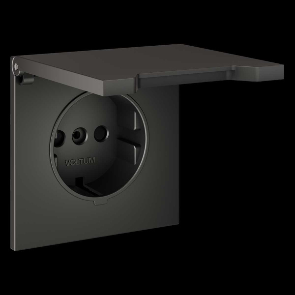 Накладка для розетки с заземлением защитными шторками и крышкой S70 (титан) Voltum VLS000806