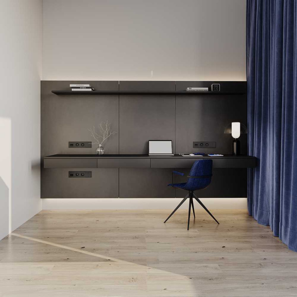 Розетка встраиваемая Voltum S70 с заземлением и защитными шторками, 16А, (черный матовый) VLS040208