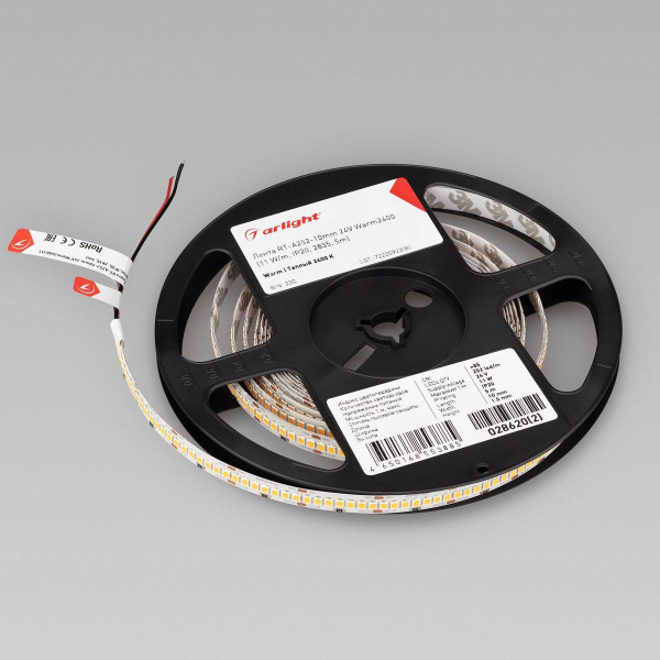 Светодиодная лента Arlight 11W/m 252Led/m 2835SMD теплый белый 5M RT-A252-10mm 24V Warm2400 028620(2)
