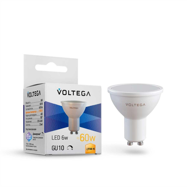 Лампа светодиодная диммируемая Voltega GU10 5W 2700K матовая 7238
