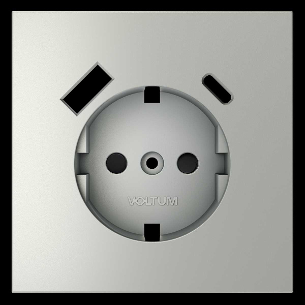 Накладка для розетки с заземлением и защитными шторками с USB A+C S70 (сталь) Voltum VLS001005
