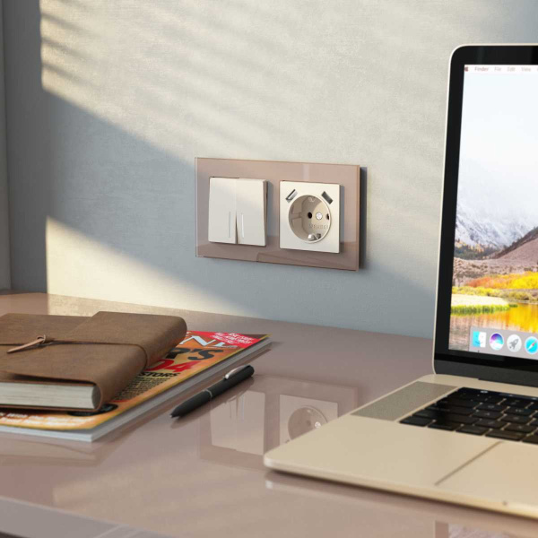 Розетка с заземлением, шторками и USBх2 Werkel айвори матовый W1171562 4690389192005