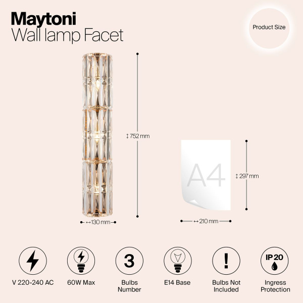 Настенный светильник Maytoni Facet MOD094WL-03G