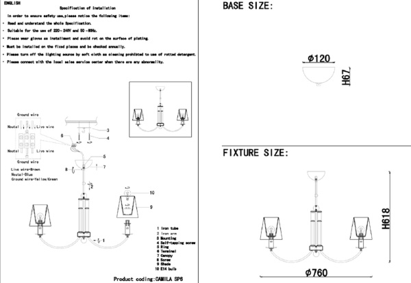 Подвесная люстра Crystal Lux Camila SP6 Gold