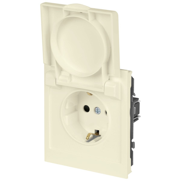 Розетка ЭРА Arktik 16-2103-02 с заземлением 2P+E Schuko со шторками с крышкой 16А-250В слоновая кость Б0070435