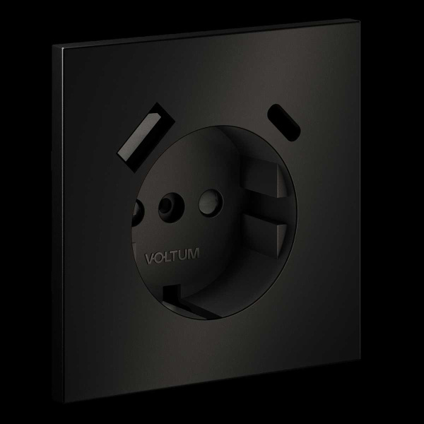 Накладка для розетки с заземлением и защитными шторками, с USB A+C, S70 Metal (антрацит) Voltum VLSM001012