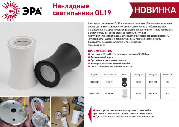 Накладной светильник ЭРА OL19 BK Б0054387