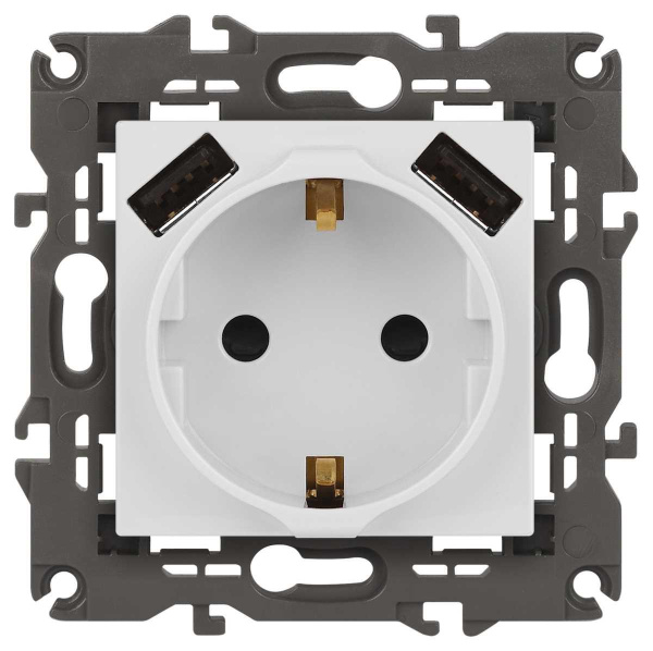 Розетка ЭРА Elegance 14-4109-01М 2P+E 16A-250В штор. с 2xUSB 5В-3А белый матовый Б0065773