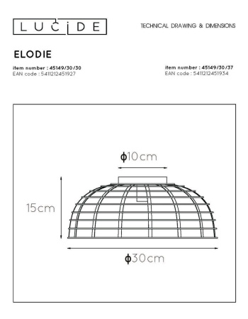 Потолочный светильник Lucide Elodie 45149/30/30