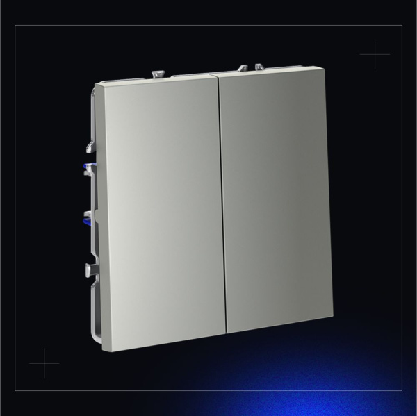 Выключатель с самовозвратом встраиваемый Voltum S70 двухклавишный 10А, (сталь) VLS020605