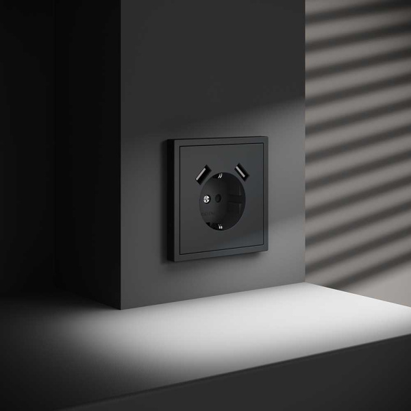 Розетка встраиваемая Voltum S70 с заземлением и защитными шторками, 16А, с USB, A+A, (графит) VLS040407