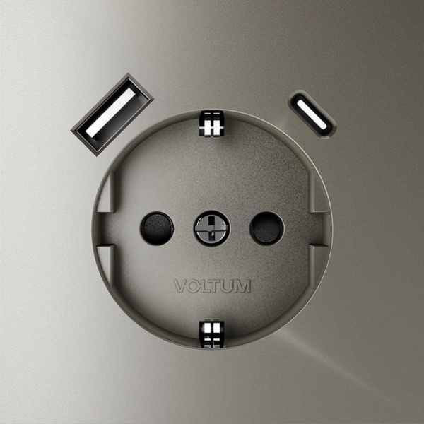 Розетка встраиваемая Voltum S70 с заземлением и защитными шторками, 16А, с USB, A+С, (шелк) VLS040504