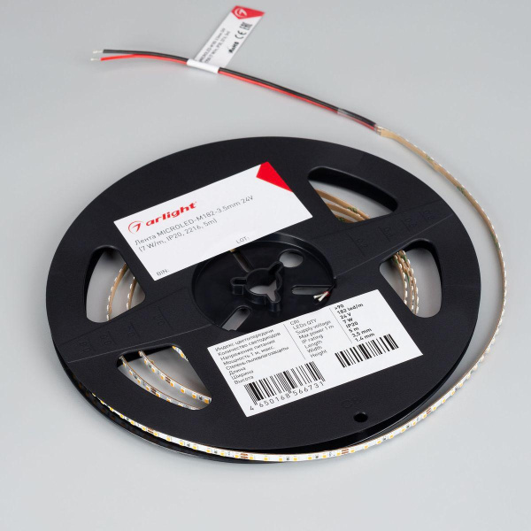 Светодиодная лента Arlight 7W/m 182Led/m 2216SMD холодный белый 5M MICROLED-M182-3.5mm 24V White6000 045007
