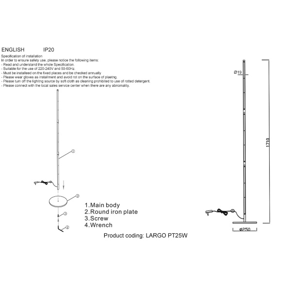 Торшер Crystal Lux Largo PT25W Gold