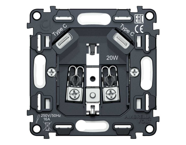 Механизм электрической розетки 2USB С+C 20W (быстрая зарядка) AMBRELLA VOLT VM VM165
