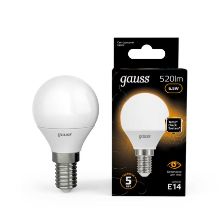 Лампа светодиодная Gauss E14 6.5W 3000K матовая 105101107