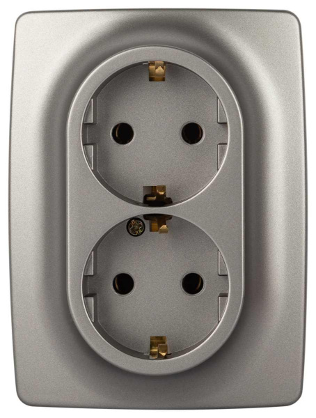 Розетка ЭРА Серия 12 12-2106-16 двойная 2X2P+E Schuko 16А-250В титан Б0065706