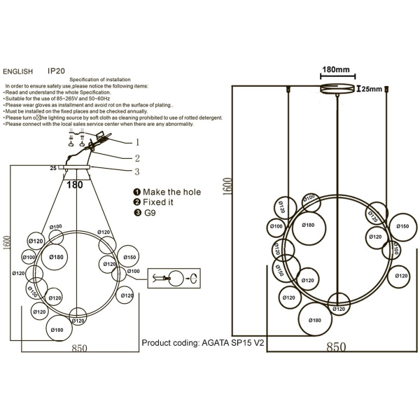Подвесная люстра Crystal Lux Agata SP15 V2 Gold/Transparente