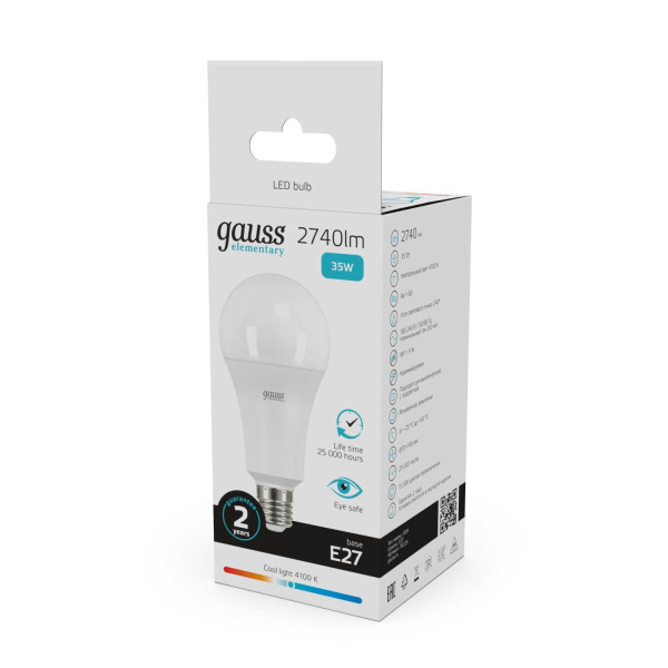 Лампа светодиодная Gauss E27 35W 4100K матовая 70225