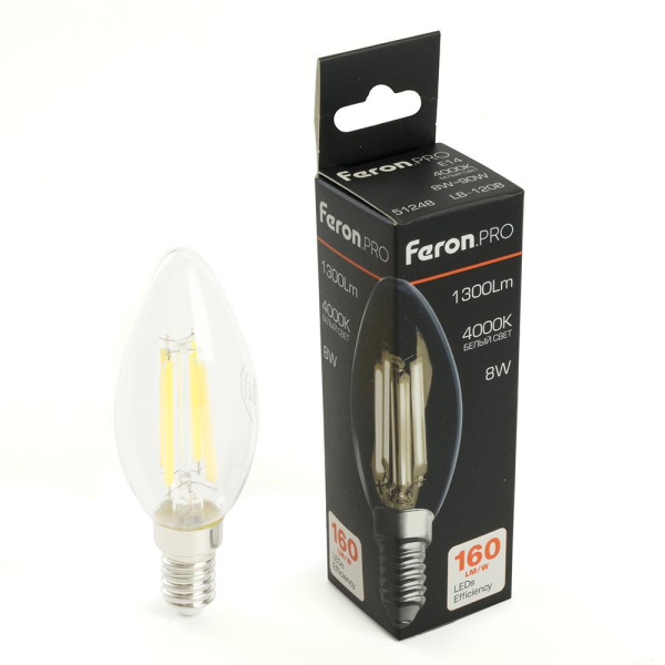 Лампа светодиодная Feron.PRO LB-1208 Свеча E14 1300LM 8W 175-265V 4000K 51248