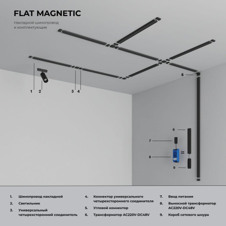 Соединитель четырёхсторонний для накладного шинопровода Elektrostandard Flat Magnetic 85003/00 черный a063738