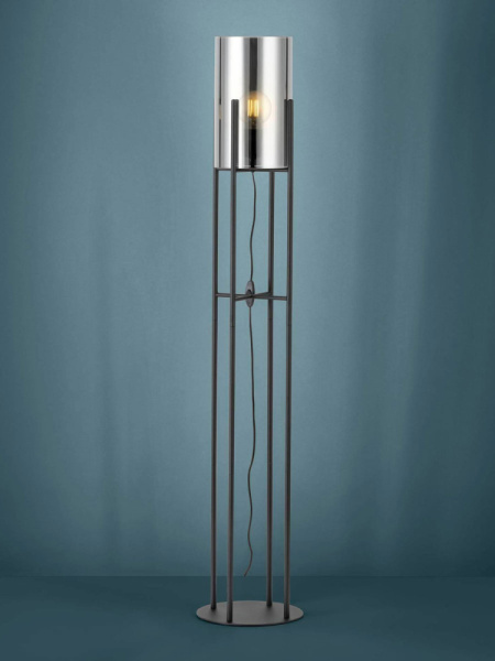 43142 Торшер GLASTONBURY, 1х60W(E27), Ø250, H1360,  сталь, черный/ стекло с напылением, черный-прозр