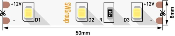 Светодиодная лента SWG 6,3W/m  60Led/m 2835SMD теплый белый 5M SWG260-12-6.3-WW-М 009243