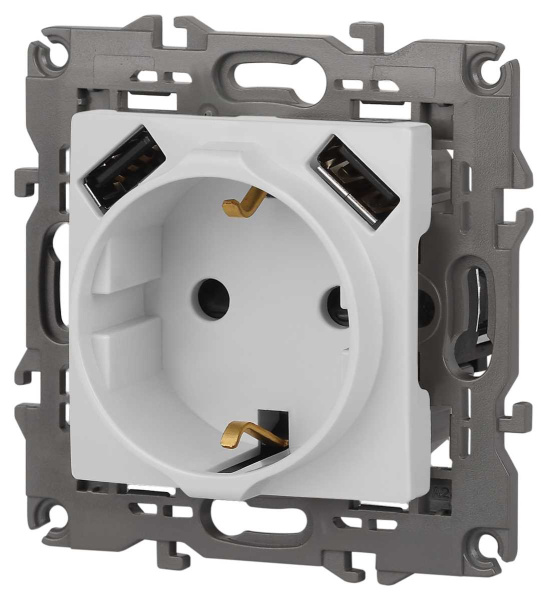 Розетка ЭРА Elegance 14-4109-01М 2P+E 16A-250В штор. с 2xUSB 5В-3А белый матовый Б0065773