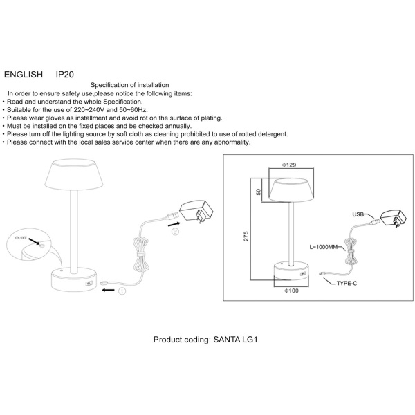 Настольная лампа Crystal Lux Santa LG1 Black