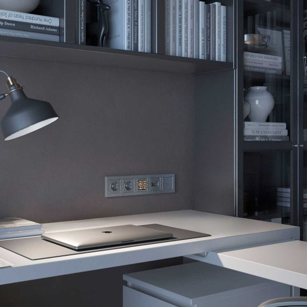 Лицевая панель Werkel Hammer для двойной розетки Еthernet RJ-45 серебряный W1291106 4690389163159