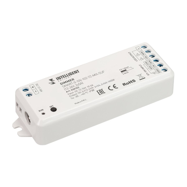 INTELLIGENT ARLIGHT Диммер SMART-0-10V-102-72-MIX-SUF (12-36V, 2x5A) (IARL, IP20 Пластик, 5 лет) 038182