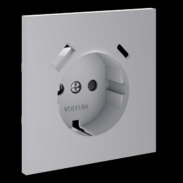 Накладка для розетки с заземлением и защитными шторками, с USB A+C, S70 (серый) Voltum VLS001016