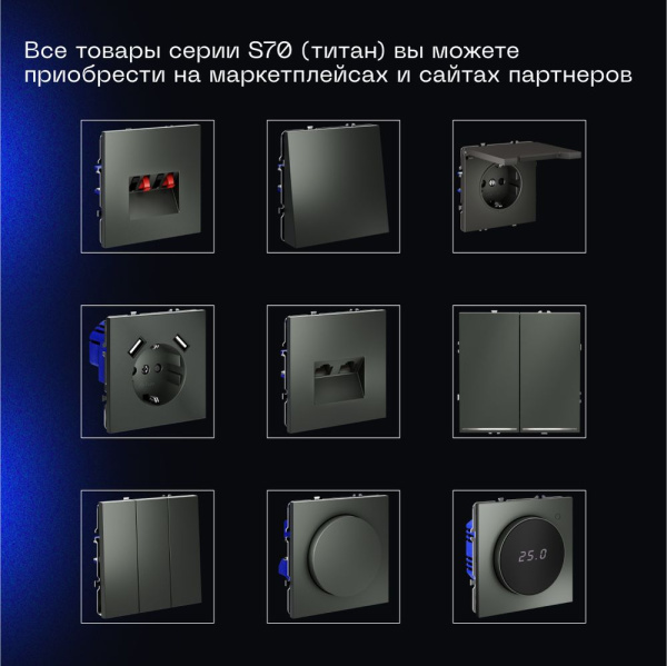 Выключатель встраиваемый Voltum S70 двухклавишный 10А, (титан) VLS020106