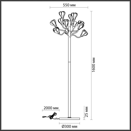 5090/12F MODERN ODL25 561 черный матовый/белый/фарфор Торшер G4 LED 12*5W GARDI