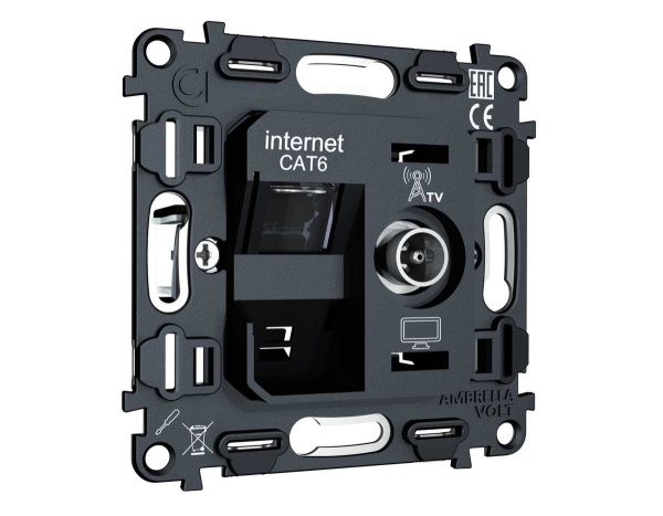 Механизм розетки компьютерной + TV оконечной RJ-45 (8P8C) AMBRELLA VOLT VM VM195