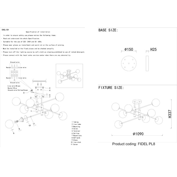 Потолочная люстра Crystal Lux Fidel PL8 Black