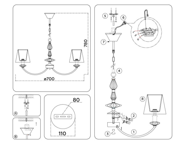 Подвесная люстра Ambrella Light High Light Ceramo Classic LH75024
