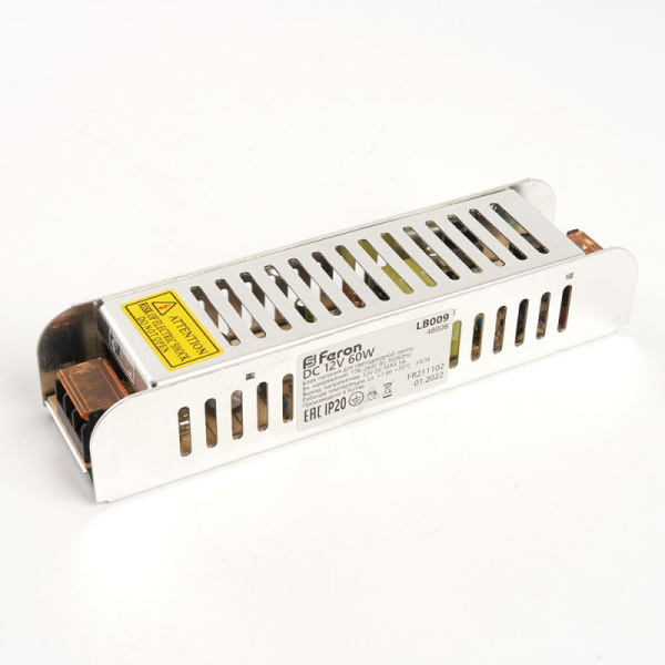 Блок питания для светодиодной ленты Feron LB009 12V 60W IP20 5A 48008