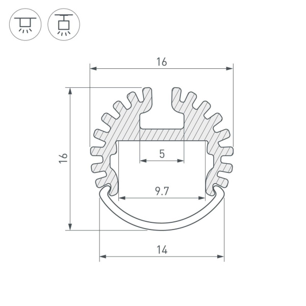 Встраиваемый профиль ARH-ROUND-D16-2000 ANOD 039217
