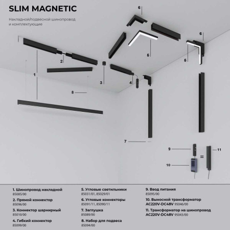 Трековый подвесной светодиодный светильник Elektrostandard Slim Magnetic Amend 85518/01 черный a063425