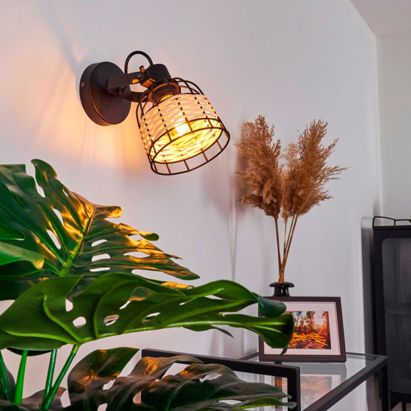 43324 Светильник настенно-потолочный ANWICK 1, 1x40W(E27), сталь, черный/ротанг, натуральный